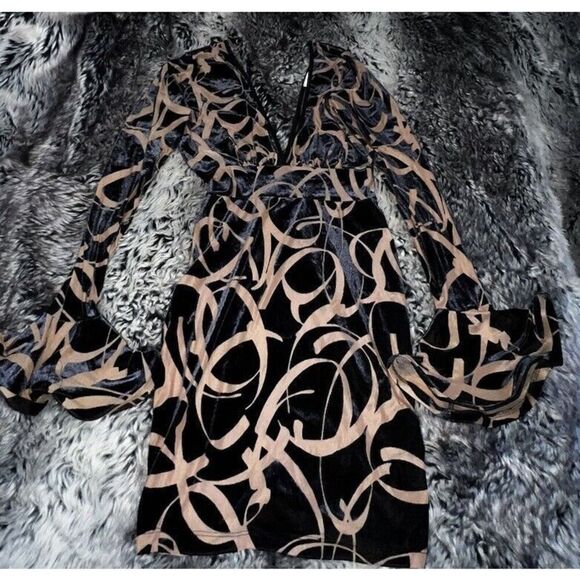 Philosophy Of Paek BrownBurnout Velvet Sheer Mini Dress, Club Party Wear, small - Picture 2 of 13